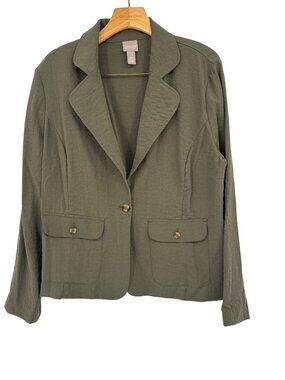 Chicos 2 Olive Green Blazer Jacket Size large Rayon Blend Womens Tailored Fit